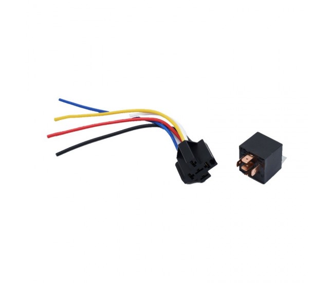 Releu Auto 12V 80A cu 5 Pini, Soclu si Fire de 16 cm
