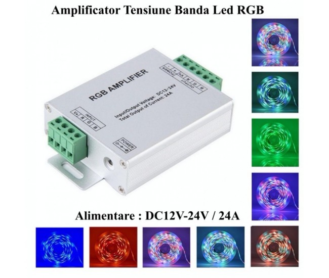 Amplificator Tensiune Banda Led RGB, DC 12-24V / 24A