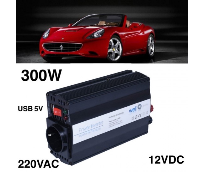 Invertor Auto 300W, 12V-220V + USB