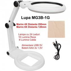 Lupa de Marit 4X, 8X cu Stativ, Lentila 5H si 24 Led / MG3B-1G