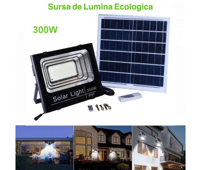 Proiector 300W cu Panou Solar și Telecomanda