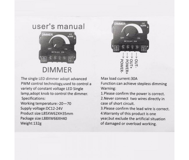 Dimmer Manual Led Monocolor 12V-24V/30A