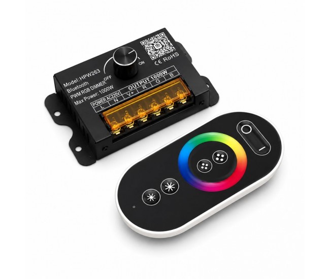 Controler Banda LED RGB 220V 1000W Bluetooth cu Telecomanda RF si Reglaj Manual HPW263