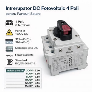 Intrerupator DC Fotovoltaic 4 Poli 1500V 32A PV Switch Disconnector