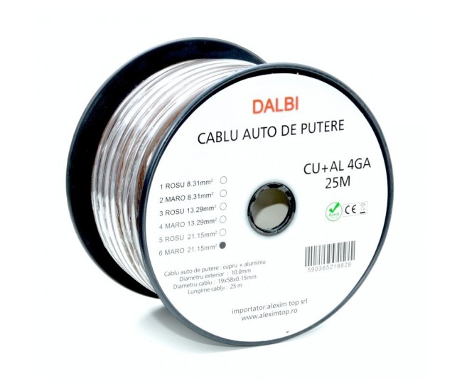 Cablu Auto de Putere Maro CU+AL 4GA 10mm, 25m/Rola