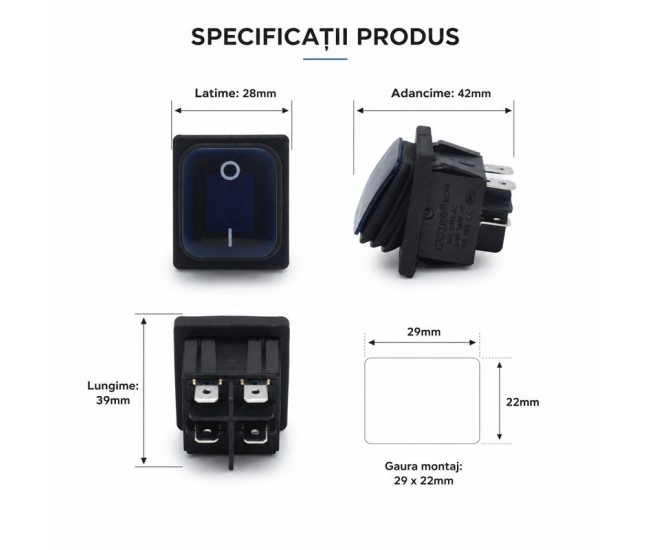 Intrerupator IRS KCD4 16A 250V cu Membrana Cauciuc si Lumina Albastra DALBI