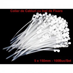 Colier de Plastic Alb 5 x 150mm, cu Cap Montabil - 100b/Set Colier de Plastic Alb 5 x 150mm, cu Cap Montabil - 100b/Set