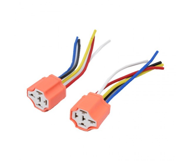 Set 2 Socluri Ceramice pentru Relee Auto cu 5 Pini si Fire de 10 cm