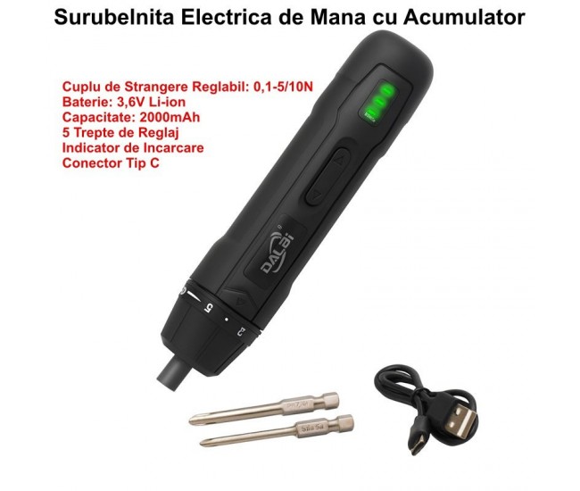 Surubelnita Electrica cu Acumulator 3,6V si Cuplu Reglabil 5 Trepte / NO-25EB