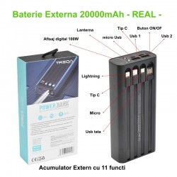 Baterie Externa 20000mAh, 11 in 1 Super-Fast, PD 100W, Usb, Iphone, Micro, Power-Bank TR-967 Baterie Externa 20000mAh, 11 in 1 Super-Fast, PD 100W, Usb, Iphone, Micro, Power-Bank TR-967
