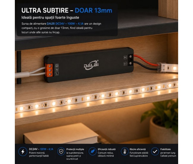 Sursa Alimentare LED 24V 100W 4,1A Ultra Slim 13mm DALBI