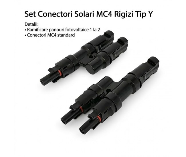 Set 2 Conectori Solari MC4 Tip Y, Adaptor Ramificare Panouri Fotovoltaice, 1000V, 1 Tata la 2 Mama