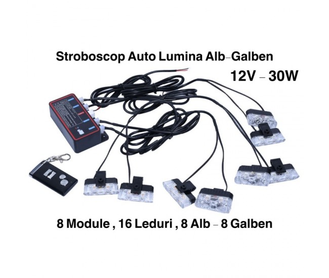 Lumina Auto Stroboscop Alb-Galben, 12V-30W