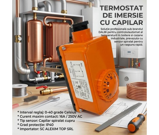 Termostat de Imersie Reglabil 0-90°C cu Sondă pentru Boiler 16A 250V – IMIT TC2 1750