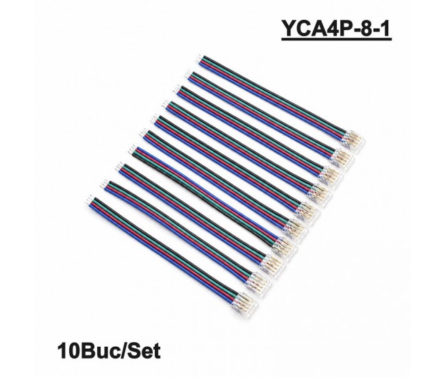 Conector Banda LED SMD RGB 8mm 4 Pini cu Cablu 10cm Set 10 Buc YCA4P-8-1 DALBI