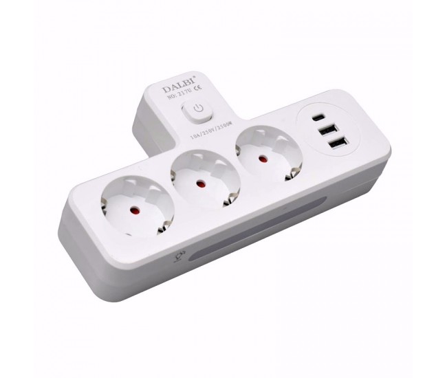 Triplu Stecher Multifunctional cu 2 x Usb QC3.0 - 1PD 20W si Lumina de Veghe