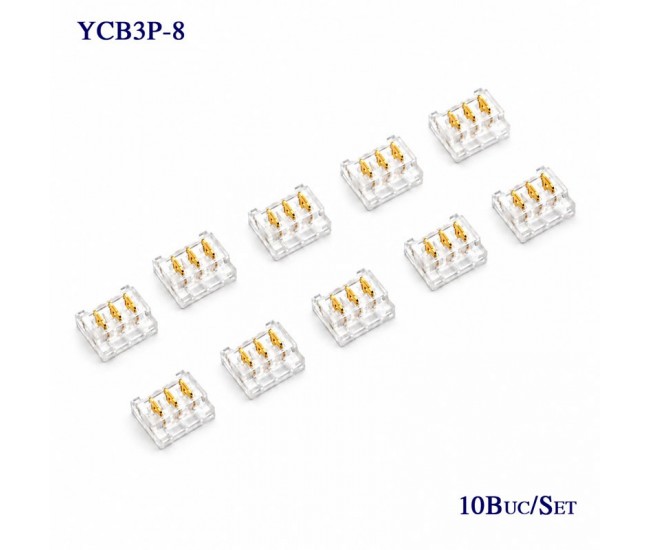Conector pentru Imbinare Banda LED SMD 8mm 3 Pini Strip to Strip Set 10 Buc DALBI YCB3P-8