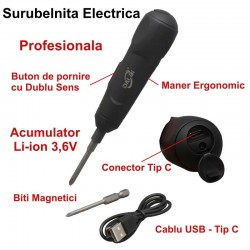 Surubelnita Electrica MINI cu Acumulator 3,6V si Schimbator de Sens Surubelnita Electrica MINI cu Acumulator 3,6V si Schimbator de Sens