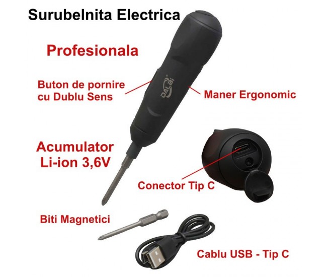 Surubelnita Electrica MINI cu Acumulator 3,6V si Schimbator de Sens