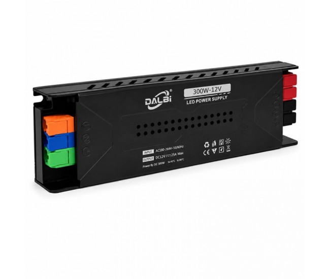 Sursa Alimentare LED 12V 300W 25A Slim cu Conectare Rapida Push-In, Carcasa Aluminiu DALBI