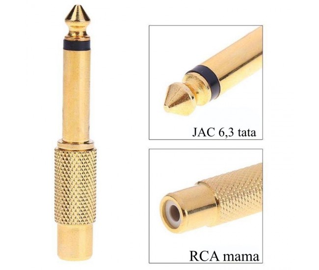 Adaptor Jack 6,3 Tata mo-RCA Mama, Auriu