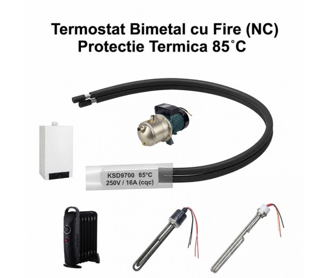 Termostat Temperatura 85˚C cu Fire, Bimetal KSD9700 NC, 250/16A - DALBI