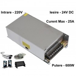 Sursa de Alimentare Metalica 220V-24V/600W-25A Sursa de Alimentare Metalica 220V-24V/600W-25A