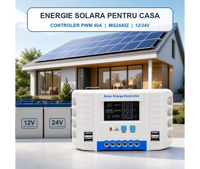 Controler Incarcare Solara PWM 40A, 12/24V Auto, LCD si 4 USB, MG2440Z DALBI