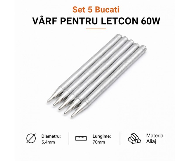 Set 5 Bucati Varfuri pentru Letcon Electric 60W, 5.4mm x 70mm DALBI