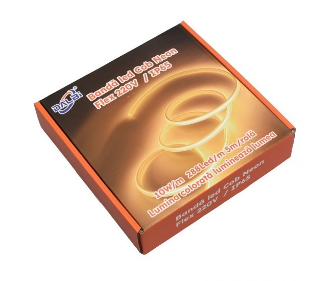 Banda Led Cob Alb-Neutru 4000K Neon Flex - 288led/m - IP65 / 220V - 10W/ml / Rola 5ml