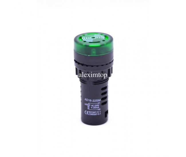 Indicator Verde cu Alarma si Lumina 220V / 22MM