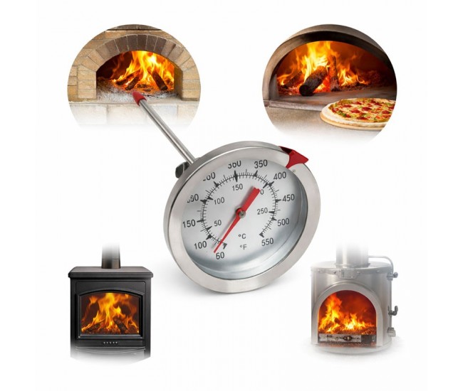 Termometru Metalic Analog cu Tija pentru Temperaturi Inalte pană la 300 grade Celsius cu Tija 120 mm – Cuptoare si HoReCa