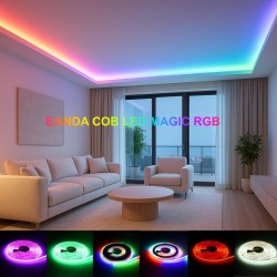Banda Cob Led Digital Magic RGB 420D - 24V-10mm, Putere 15W/m - Luminozitate RA 90 - Protectie IP 20 - Rola 5m