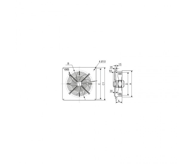 Ventilator Axial de Perete 350mm / 250V AC
