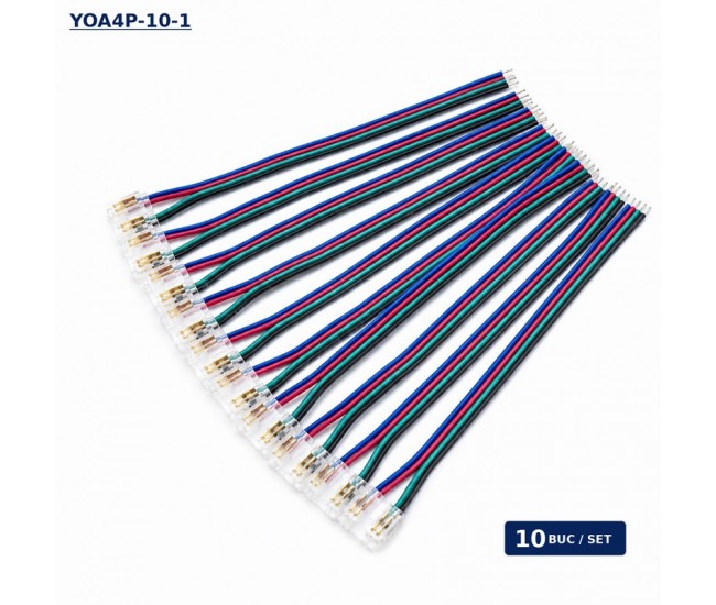Conector Banda LED COB RGB 10mm 4 Pini cu Cablu 10cm Set 10 Buc DALBI