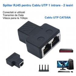 Adaptor Spliter RJ45 UTP mama - 2 mama Negru CAT5/6 - spliter retea Ethernet