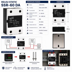 Releu Static SSR-60 DA 60A 24-440V AC Control 3-32V DC DALBI