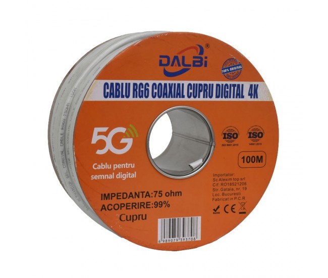 Cablu Coaxial TV UHD 4K DIGITAL - RG6 Cupru - 100m/Rol