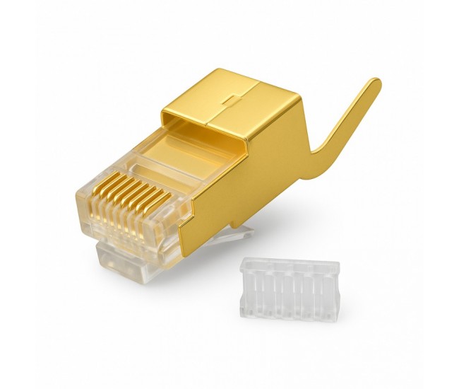 Mufa RJ45 S/FTP CAT 8 CUT Auriu cu Ecranare Metalica - 50Buc/Set
