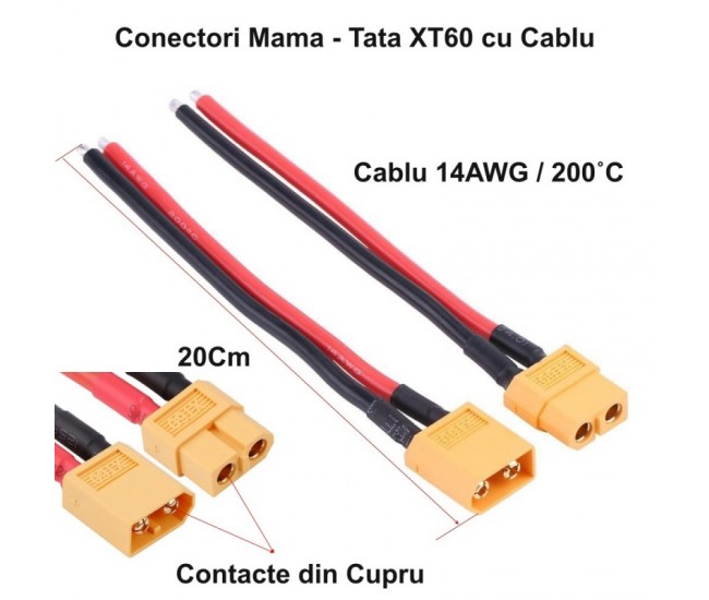 Conectori Mufa XT60 Mama-Tata cu Cablu 20cm