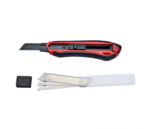 Cutter Profesional Ergonomic cu lama Neagra 18mm si Rezerva