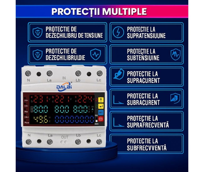 Protector Multifunctional Trifazic 100A - V/A/Hz/Kwh