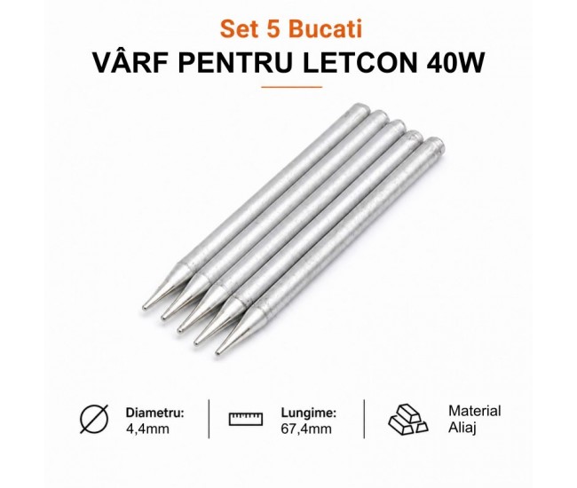 Set 5 Bucati Varfuri pentru Letcon Electric 40W, 4.4mm x 67.4mm DALBI