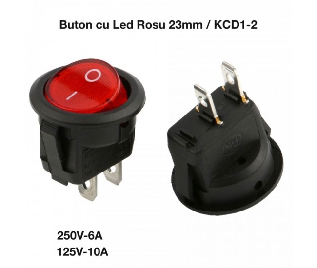 Buton cu Led Rosu 23mm-220V / 2C