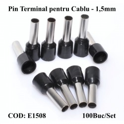 Pin Terminal de Cablu E1508 Negru, 100Buc/Set Pin Terminal de Cablu E1508 Negru, 100Buc/Set