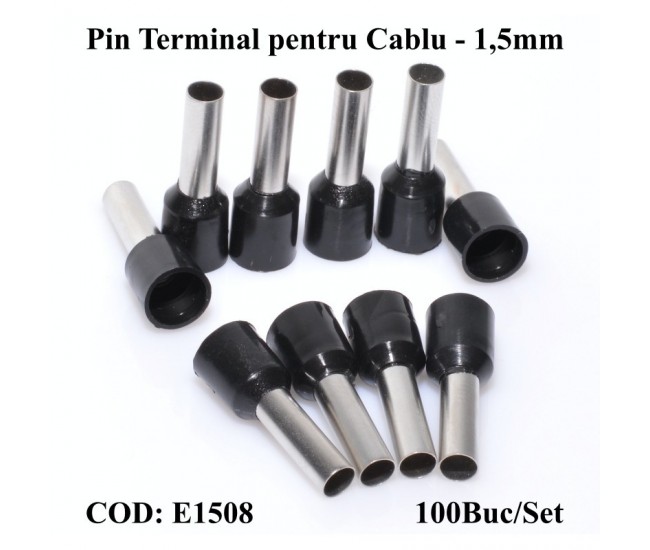 Pin Terminal de Cablu E1508 Negru, 100Buc/Set