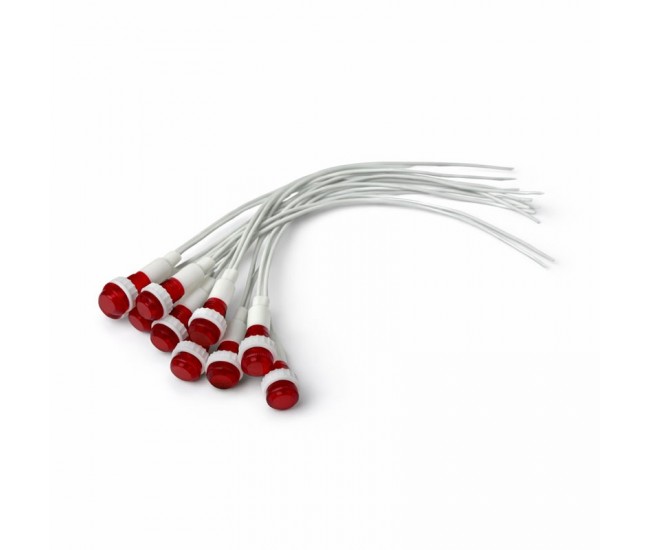 Indicator LED Rosu 24V DC Panou 9,5mm cu Fire 20Cm, Set 10 Bucati