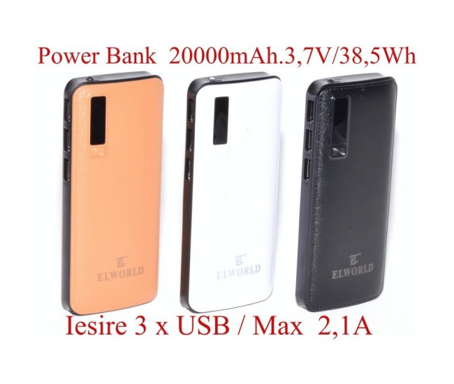 Baterie Externa Power-Bank 20000mAh, 3,7V/38,5Wh