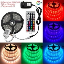 Kit Banda Led RGB IP65 cu Alimentator si Controler Kit Banda Led RGB IP65 cu Alimentator si Controler