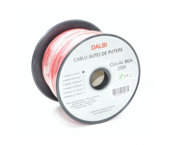 Cablu Auto de Putere Rosu CU+AL 8GA 6,7mm, 25m/Rola